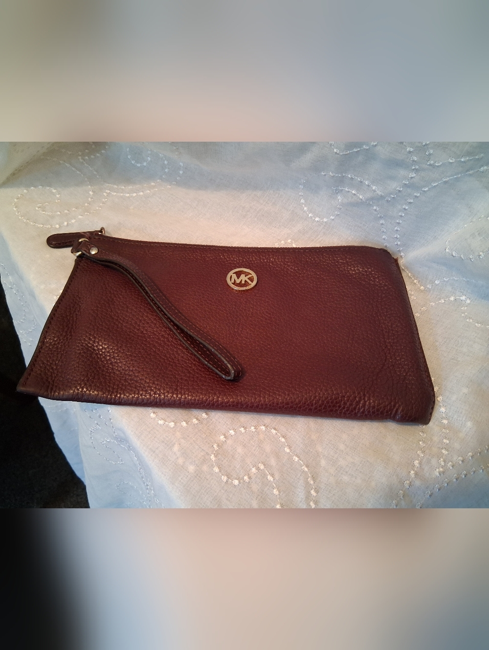 Michael Kors Pebbled Leather Wristlet Clutch - Burgundy